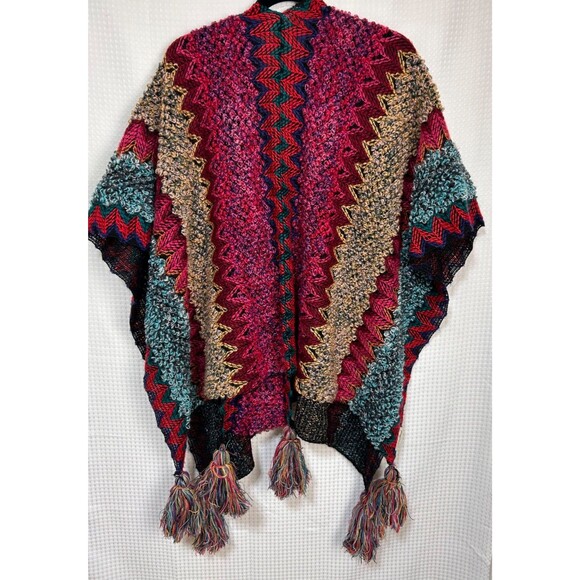 NATURAL LIFE OS Crochet Knit Sweater Shawl Poncho Boho Act Poly Wool Fall y - Picture 8 of 8